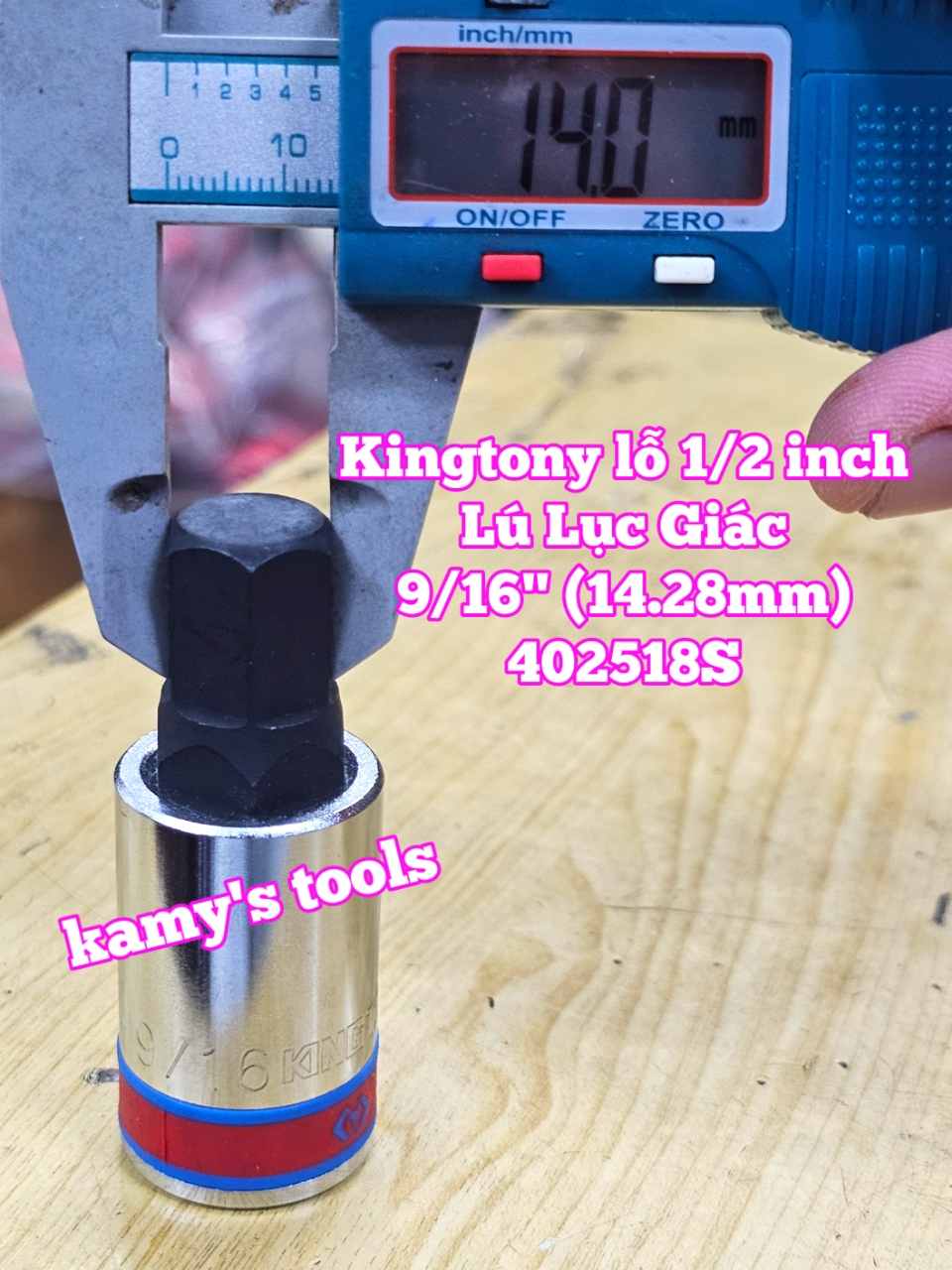 Tuýp lú đầu lục giác lỗ 1/2 inch Kingtony cỡ 9/16 5/8 3/4 inch 402518S 402520S 402524S