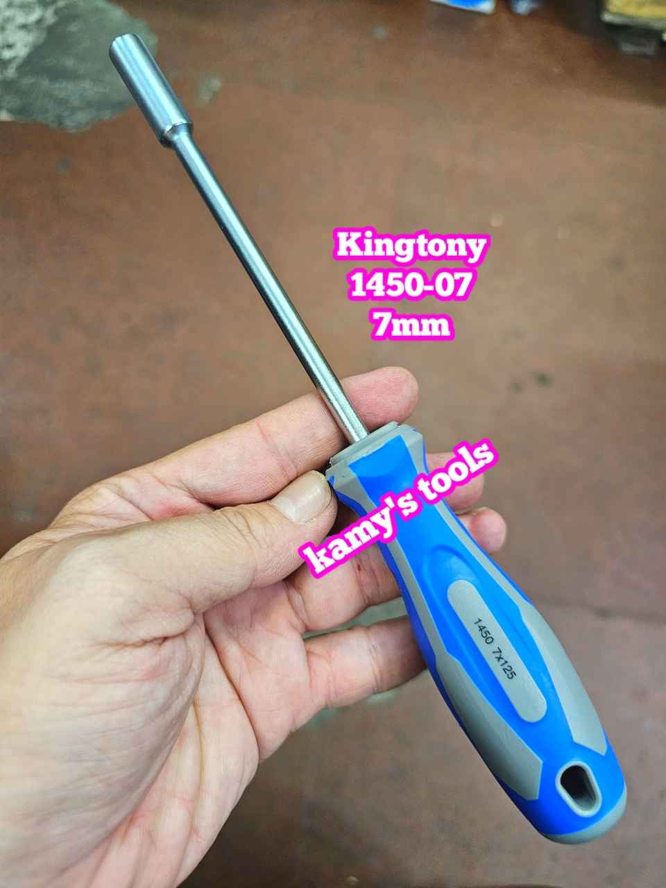 1450-07 Tua vít cán vặn ốc đầu tuýp lục giác Kingtony 7mm thân dài 125mm luôn cán 235mm