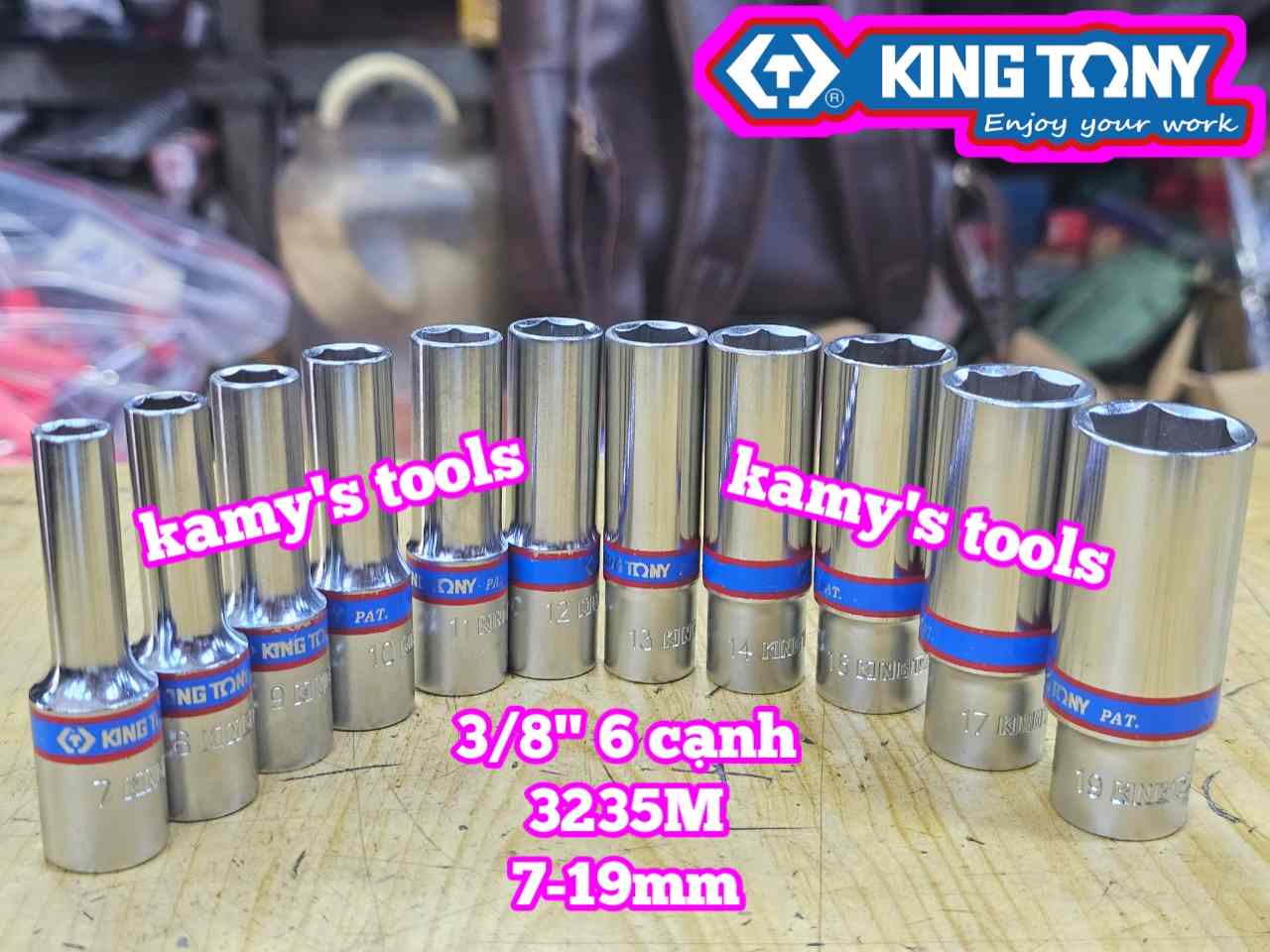 Đầu tuýp 3/8 inch 6 cạnh Kingtony 7mm 8mm 9mm 10mm 11mm 12mm 13mm 14mm 16mm 17mm 19mm 323507M 323508M 323509M 323510M 323511M 323512M 323513M 323514M 323516M 323517M 323519M