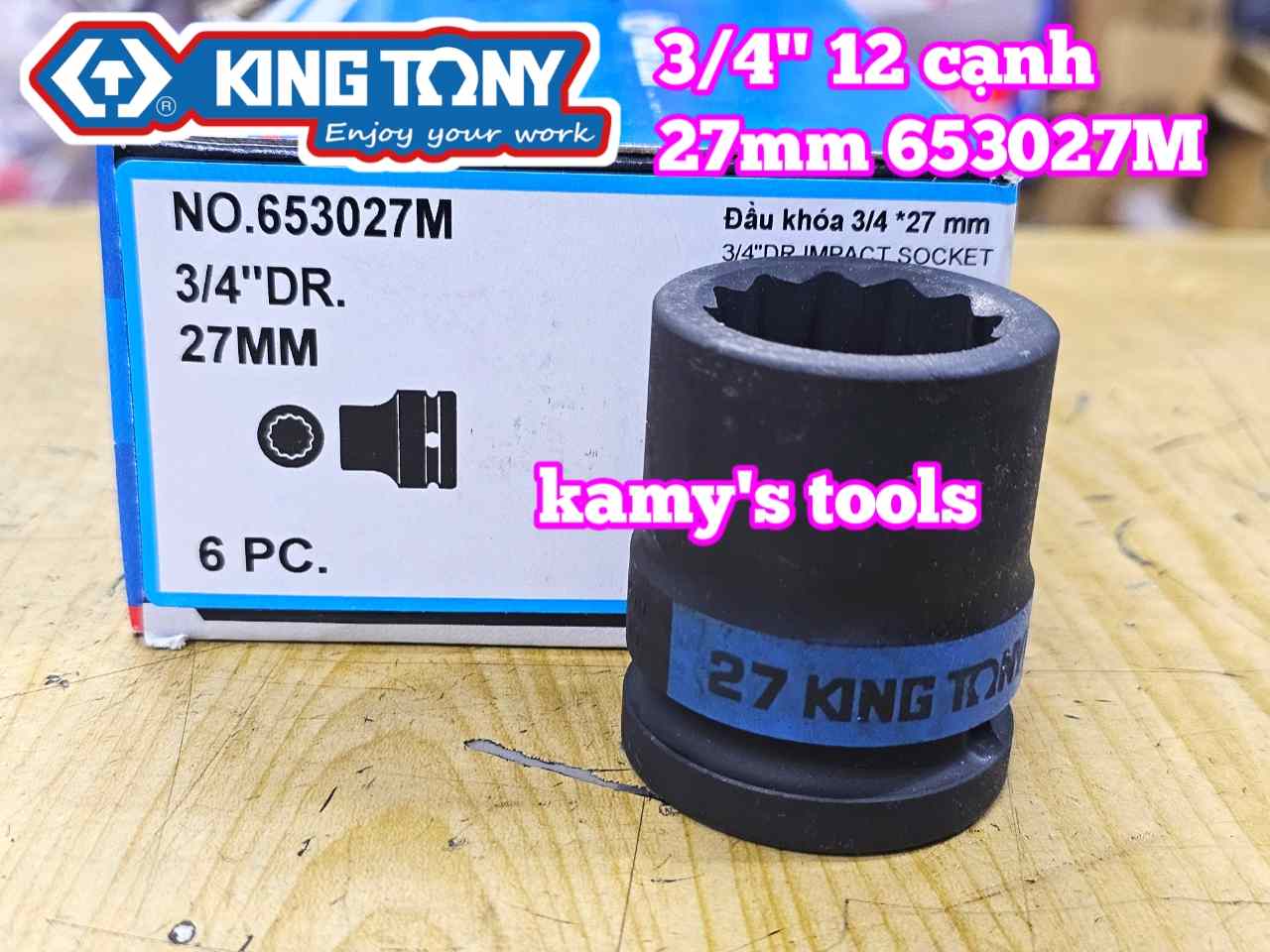 Đầu tuýp 3/4 inch bông 12 cạnh đen Kingtony 27mm 653027M