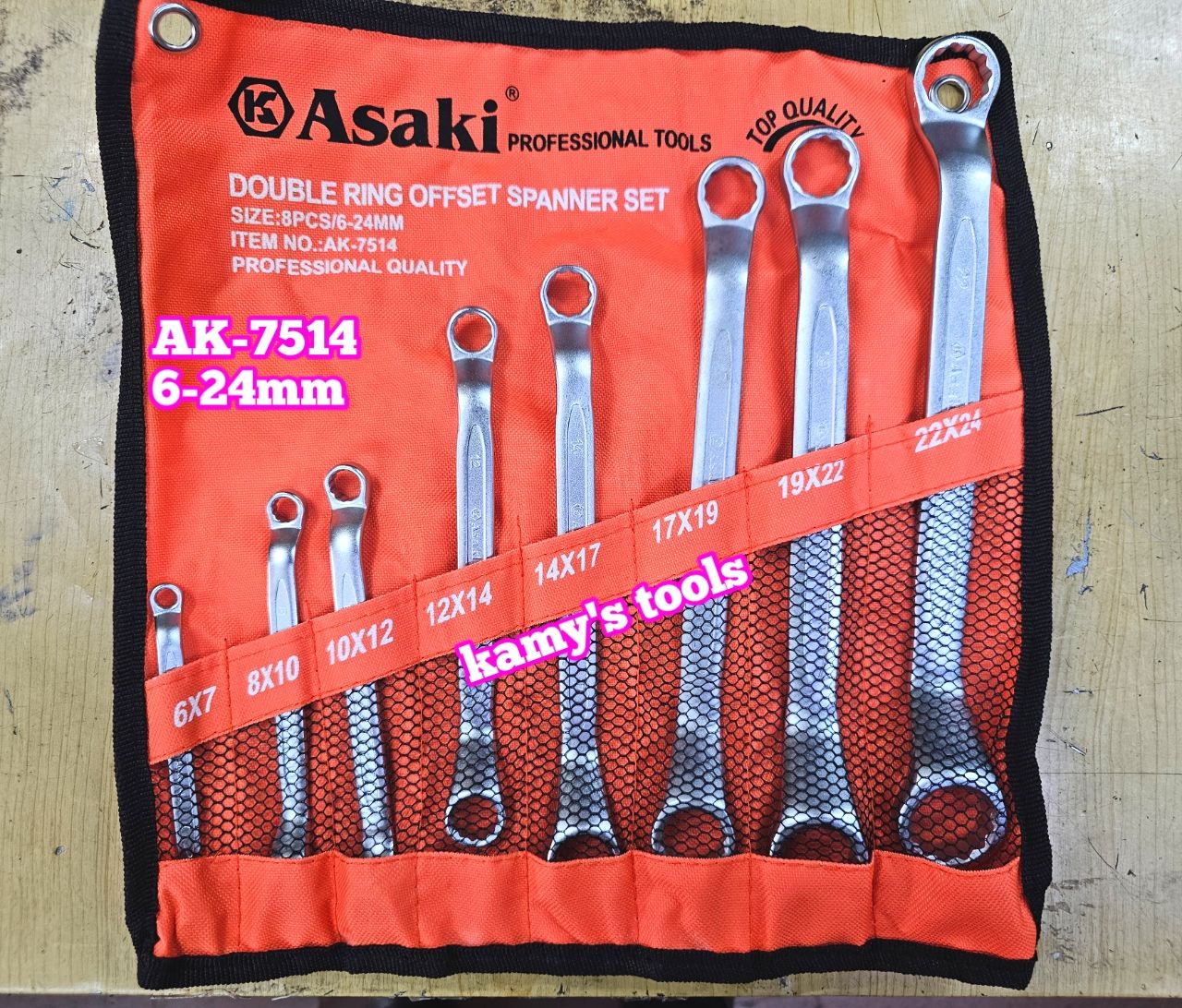 Bộ cờ lê 2 đầu vòng Asaki AK-7514 8 chi tiết 6-24mm