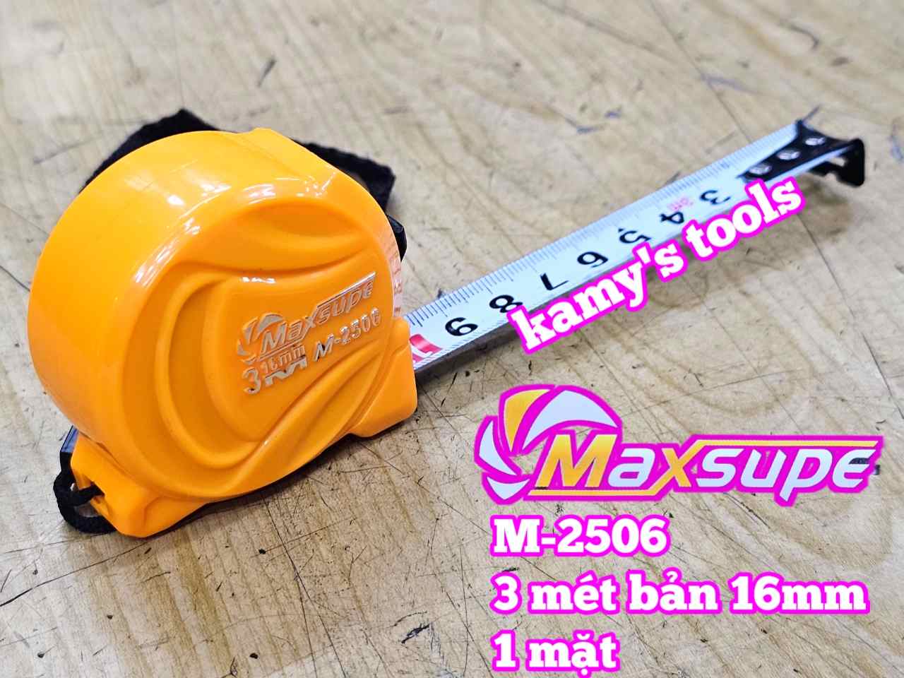 Thước kéo thước cuộn rút 3 mét 3m Maxsupe M-2506 bản 16mm 1 mặt