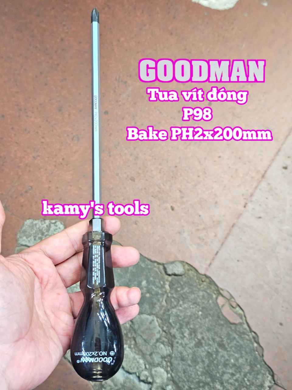 Tua vít đóng Goodman bake PH2 dẹp 6mm dài 200mm P98+6x200 P98-6x200