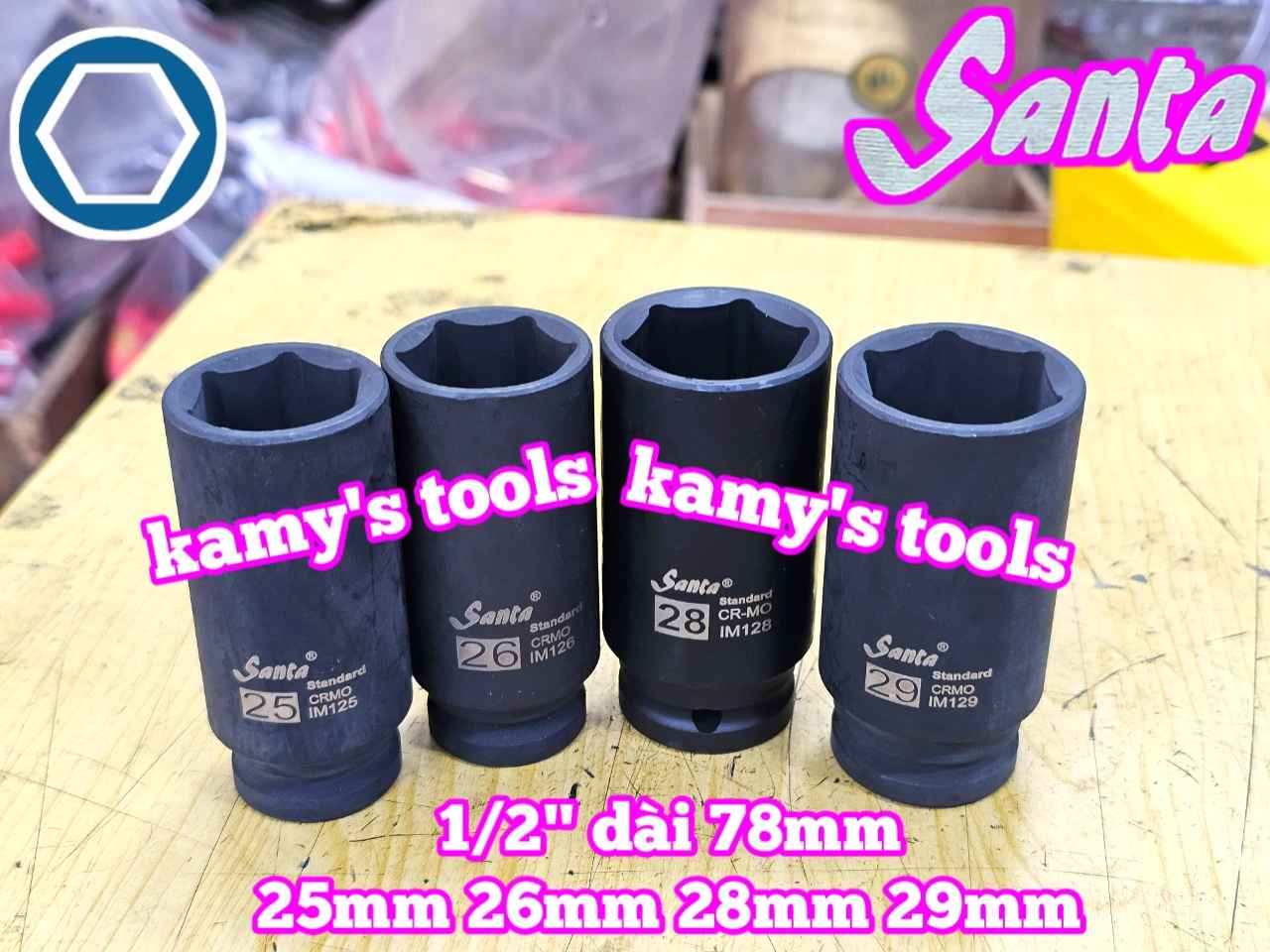 Đầu tuýp 1/2 inch đen dài Santa 25mm 26mm 28mm 29mm IM125 IM126 IM128 IM129