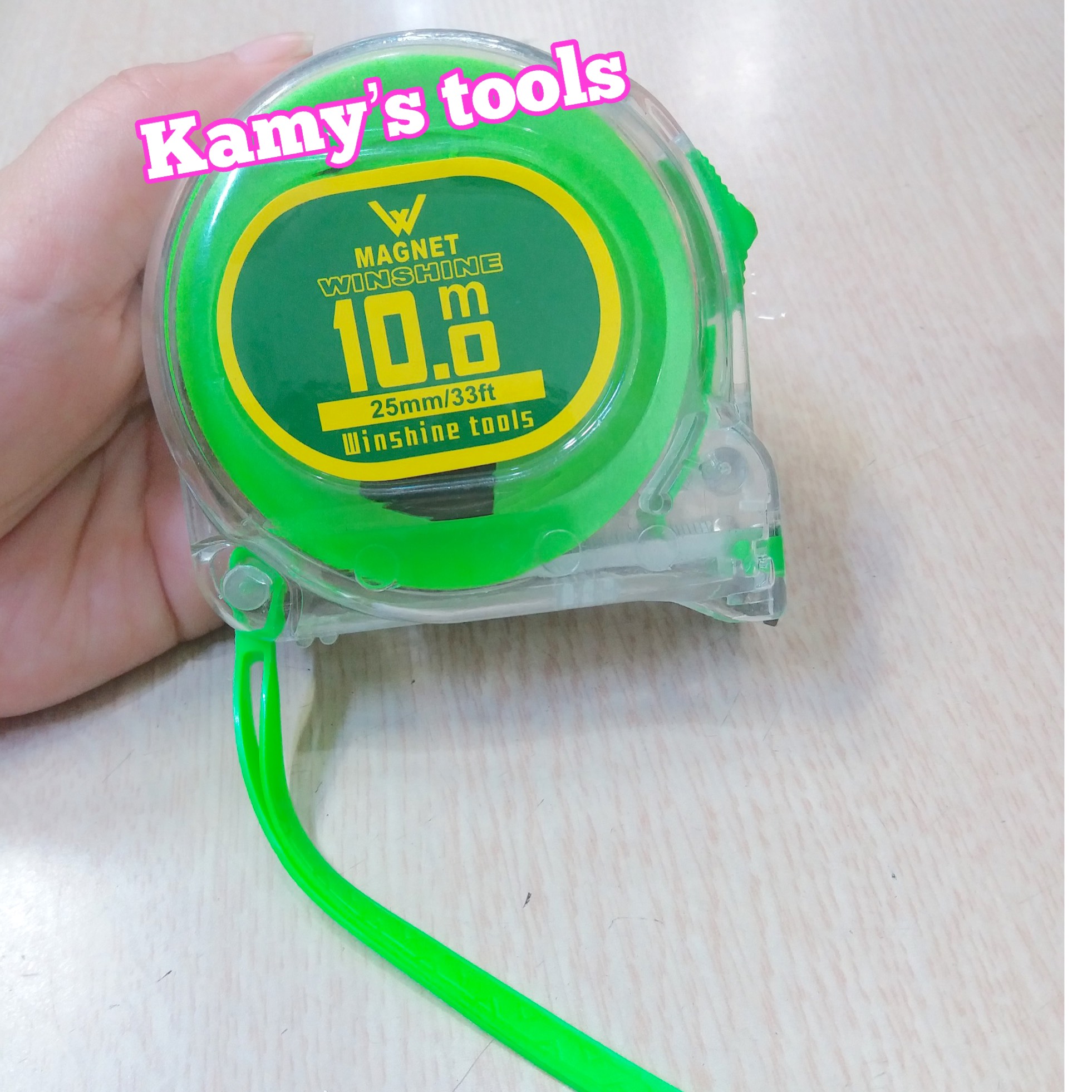 Thước kéo trong- xanh lá Winshine 1 mặt 10m bản 25mm