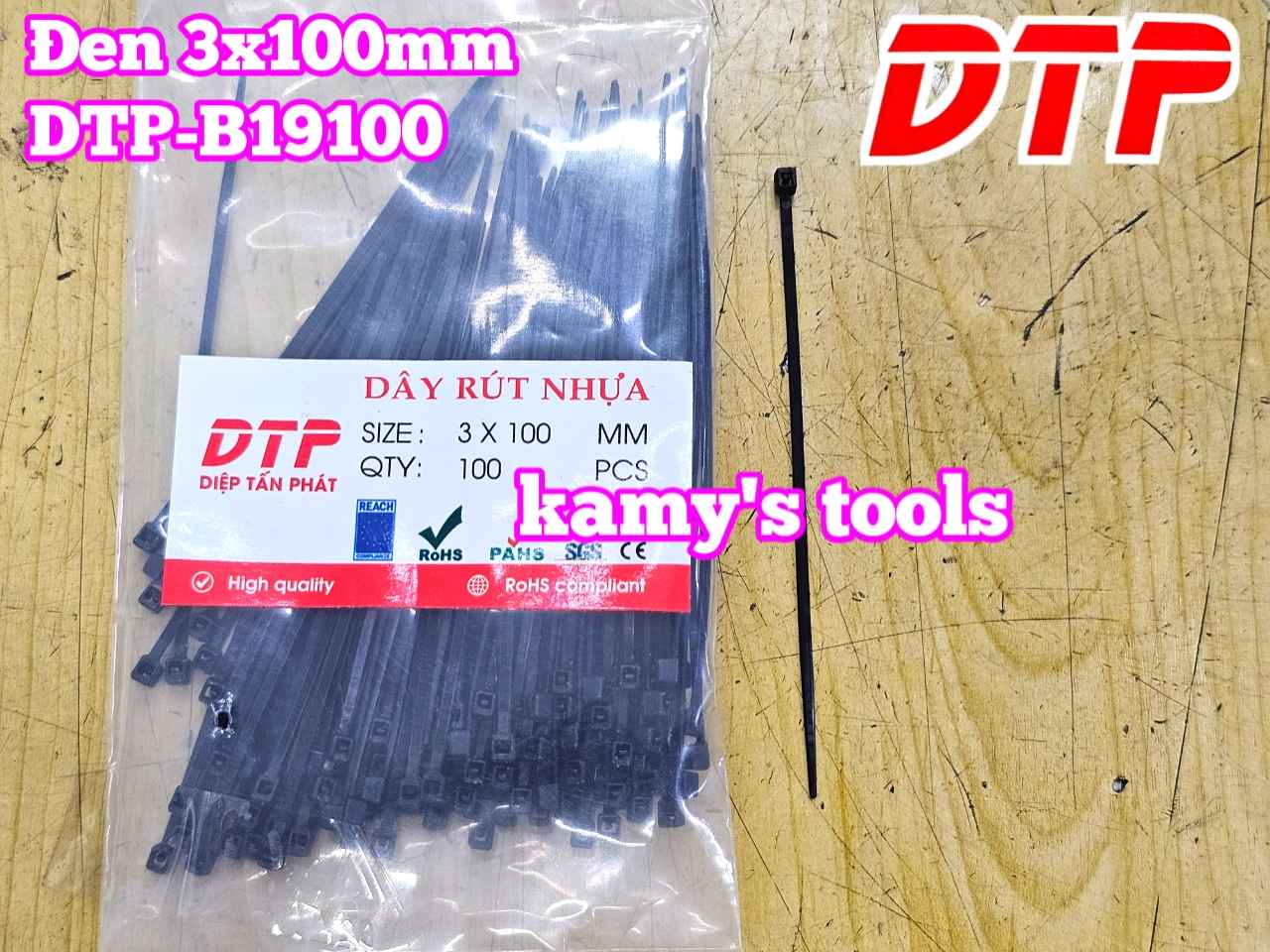 Dây rút dây thít nhựa màu đen trắng 3x100mm DTP-W19100 DTP-B19100 (1 bịch/100 sợi)