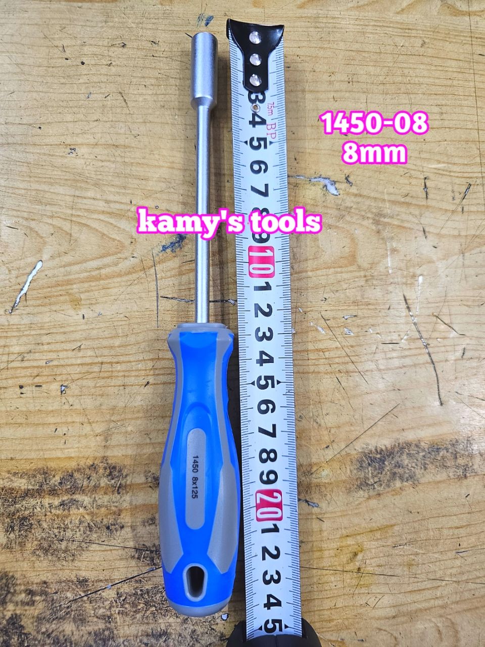 1450-08 Tua vít cán vặn ốc đầu tuýp lục giác Kingtony 8mm thân dài 125mm luôn cán 235mm