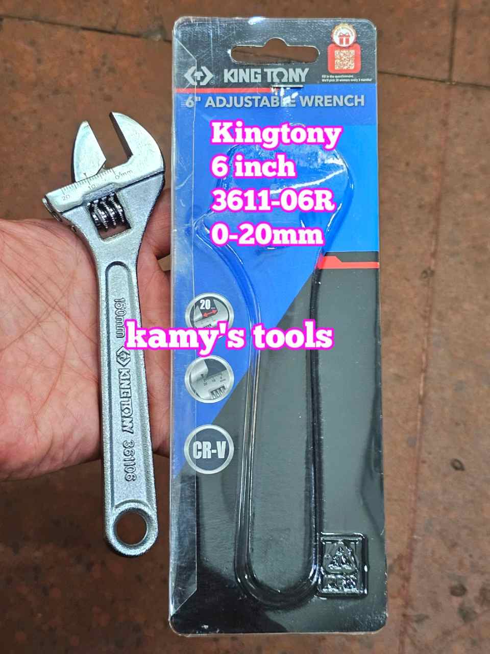 Mỏ lết miệng trắng chrome Kingtony 6 inch 150mm 3611-06r ngàm mở 0-20mm