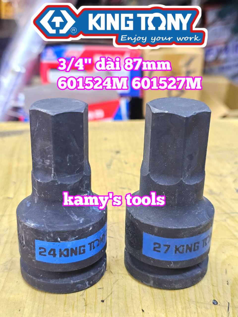 Đầu tuýp lú  đầu lục giác 6 cạnh 3/4 inch Kingtony 24mm 601524M 27mm 601527M