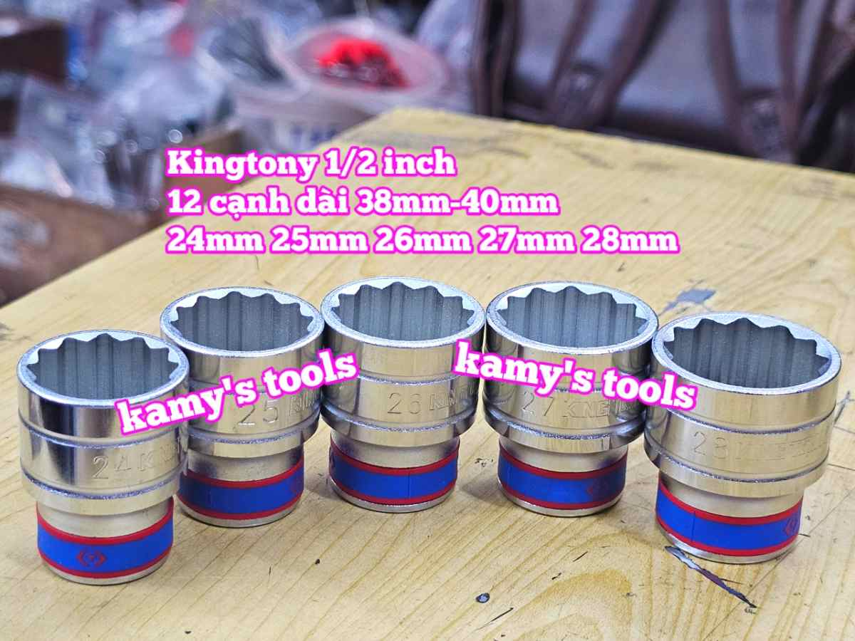 Đầu tuýp trắng ngắn 1/2 inch Kingtony 12 cạnh 24mm 25mm 26mm 27mm 28mm 433024MR 433025MR 433026MR 433027MR 433028MR