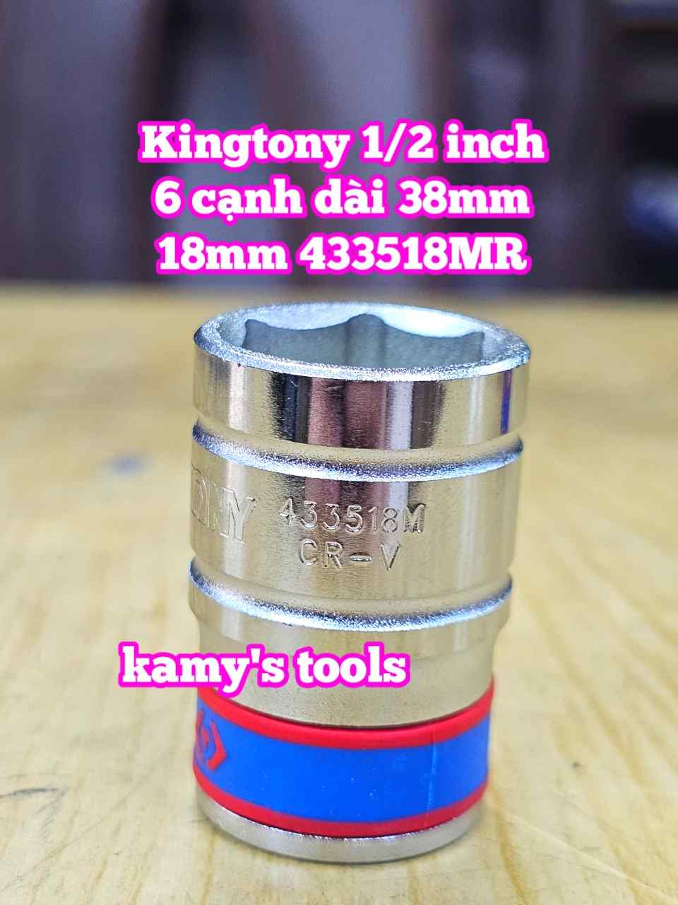 Đầu tuýp trắng ngắn 1/2 inch Kingtony 6 cạnh 18mm 19mm 20mm 21mm 22mm 433518MR 433519MR 433520MR 433521MR 433522MR