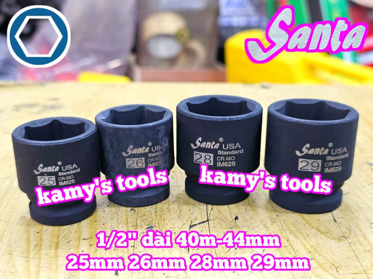 Đầu tuýp 1/2 inch đen Santa 25mm 26mm 28mm 29mm IM625 IM626 IM628 IM629