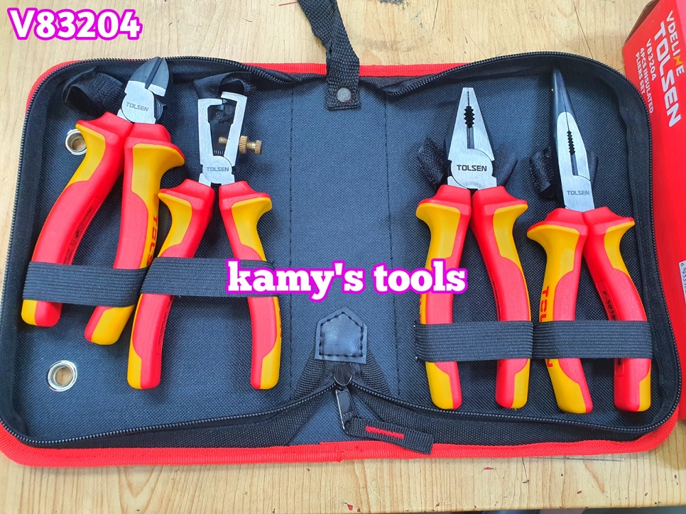Bộ 4 kìm cách điện 1000V Tolsen V83204 kìm điện, cắt, nhọn, tuốt dây