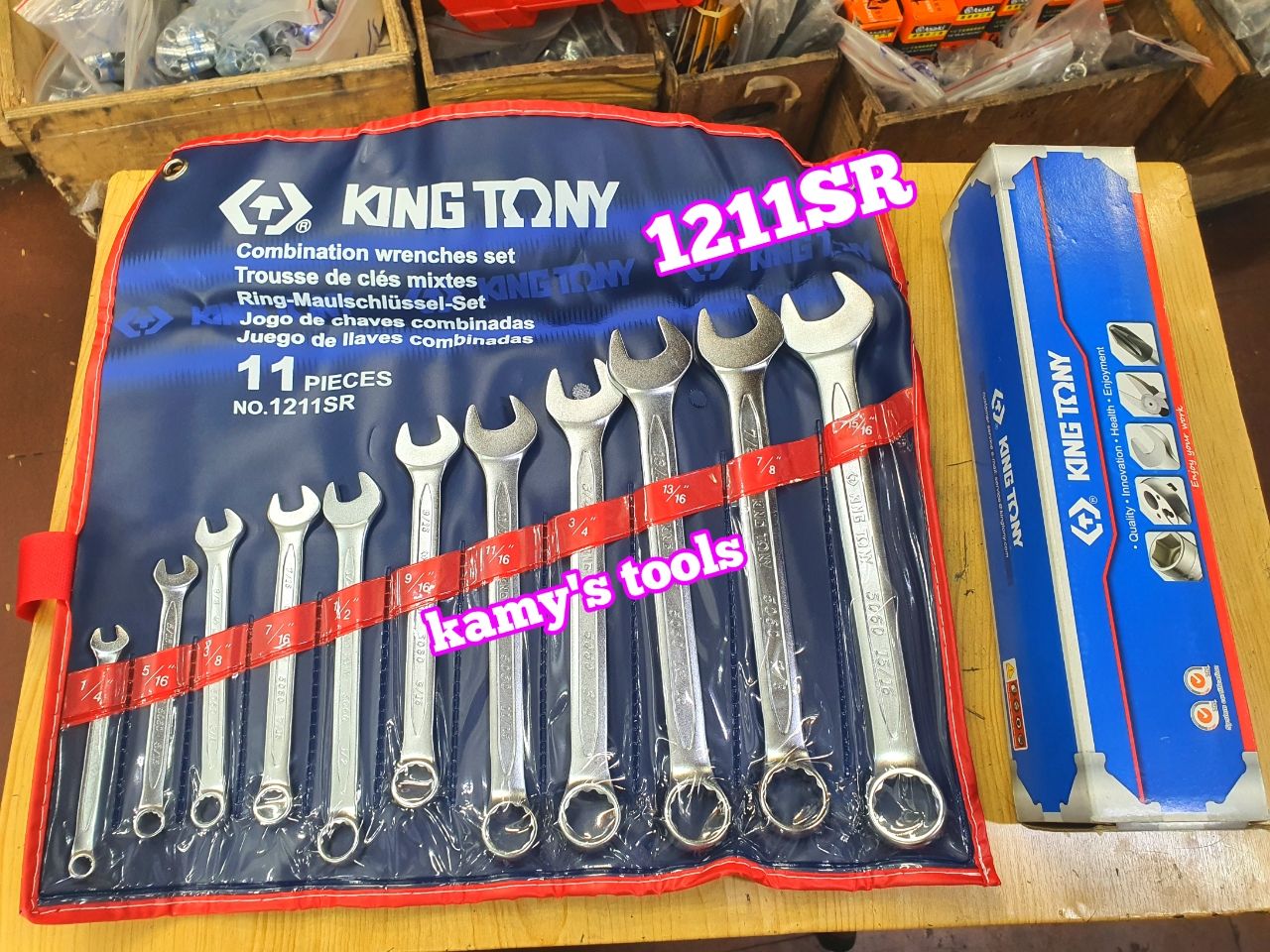 Bộ cờ lê vòng miệng hệ inch 11 chi tiết Kingtony 1211SR 1/4-15/16