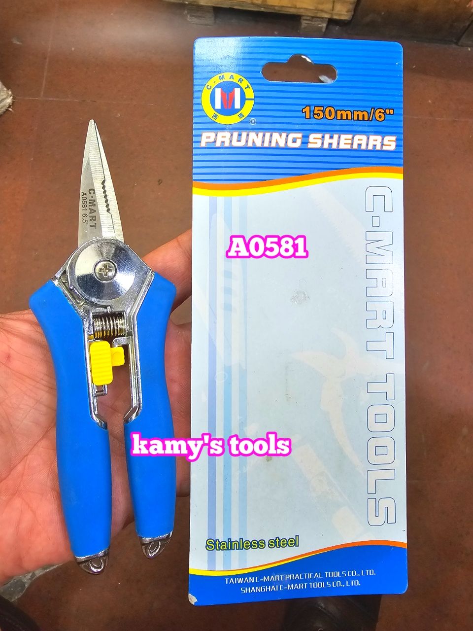 A0581 Kéo cắt cành cây nhọn 6 inch 150mm cán vàng C-mart