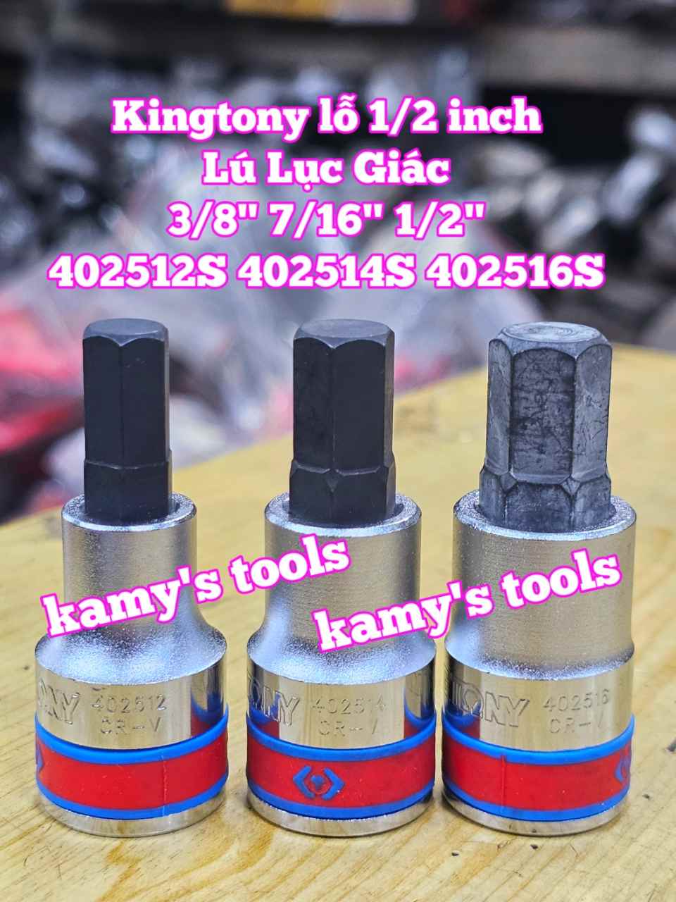 Tuýp lú đầu lục giác lỗ 1/2 inch Kingtony cỡ 3/8 inch 7/16 inch 1/2 inch dài 60mm model 402512S 402514S 402516S