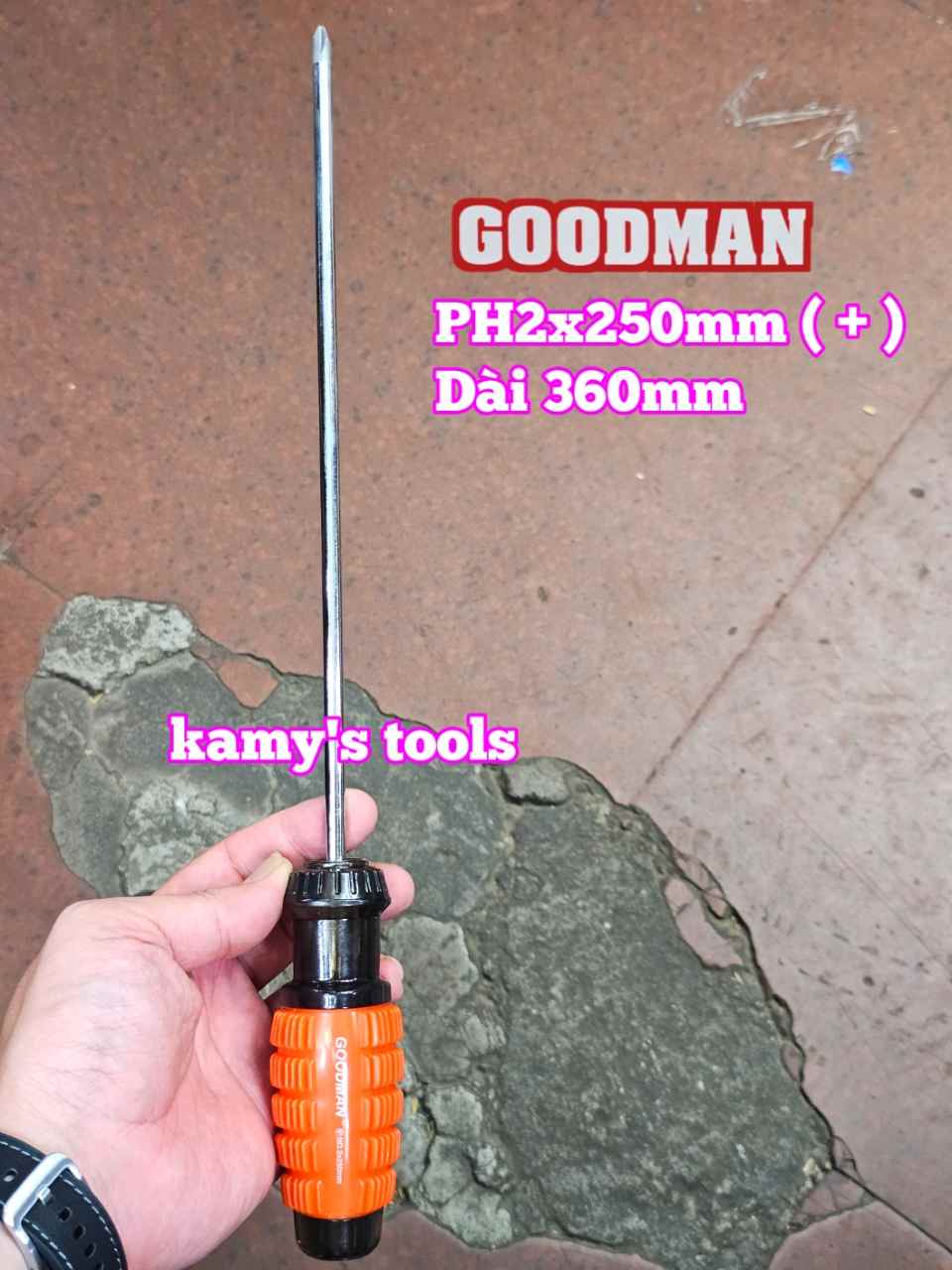 Tua vít cán gai bake dẹp 6mm PH2 dài 250mm 6x250mm PH2x250mm Goodman 91610PH 91610STM