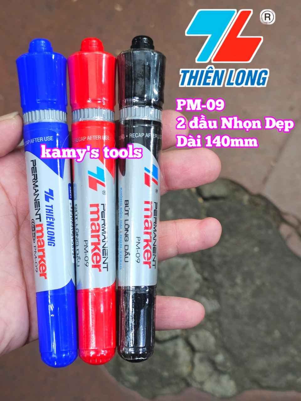 Bút lông dầu Thiên Long Permanent Marker 2 đầu dẹp và nhọn dài 140mm PM-09
