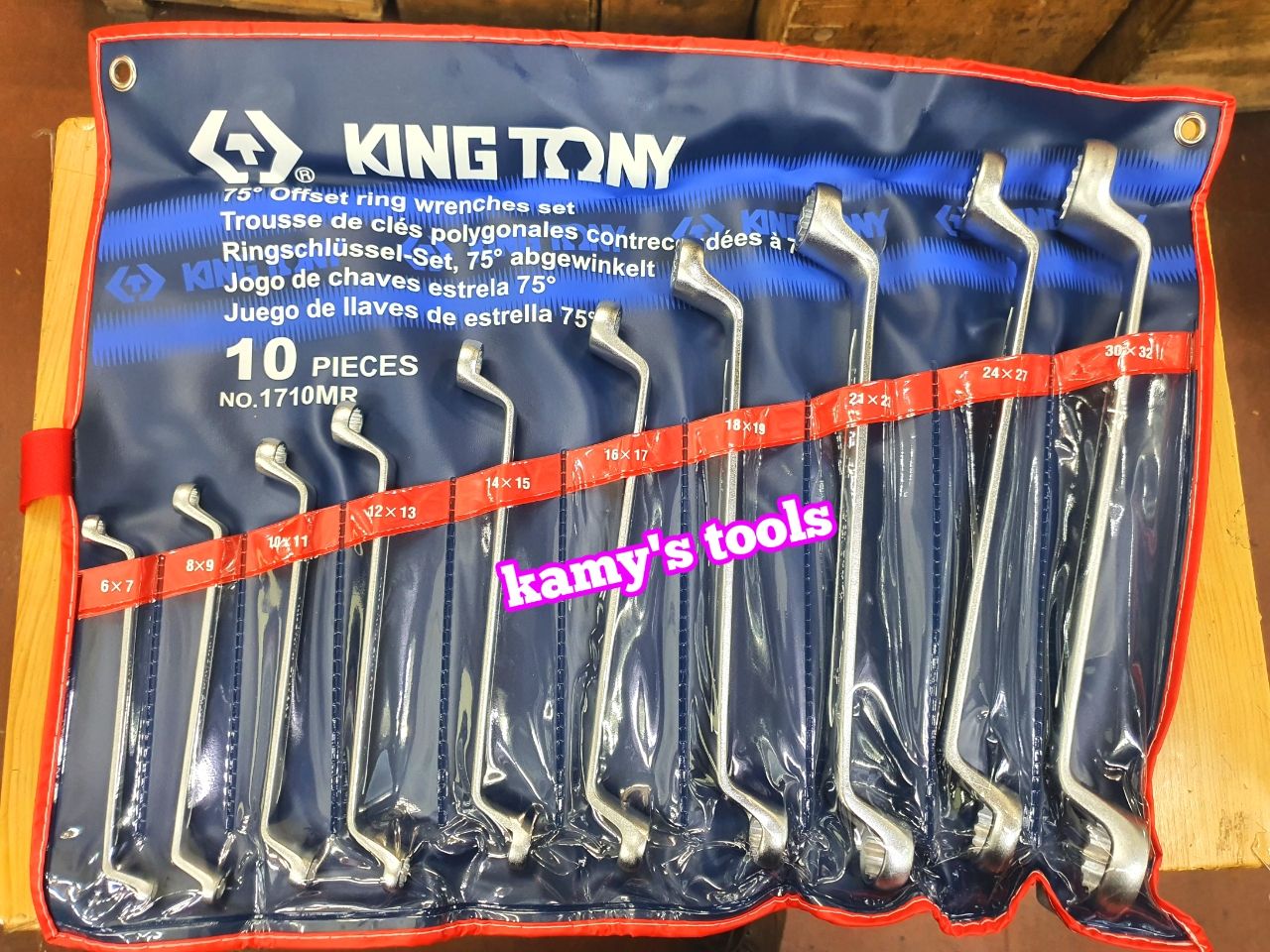 Bộ cờ lê 2 đầu vòng tròng 1710MR Kingtony 10 chi tiết từ 6mm-32mm cong 75 độ