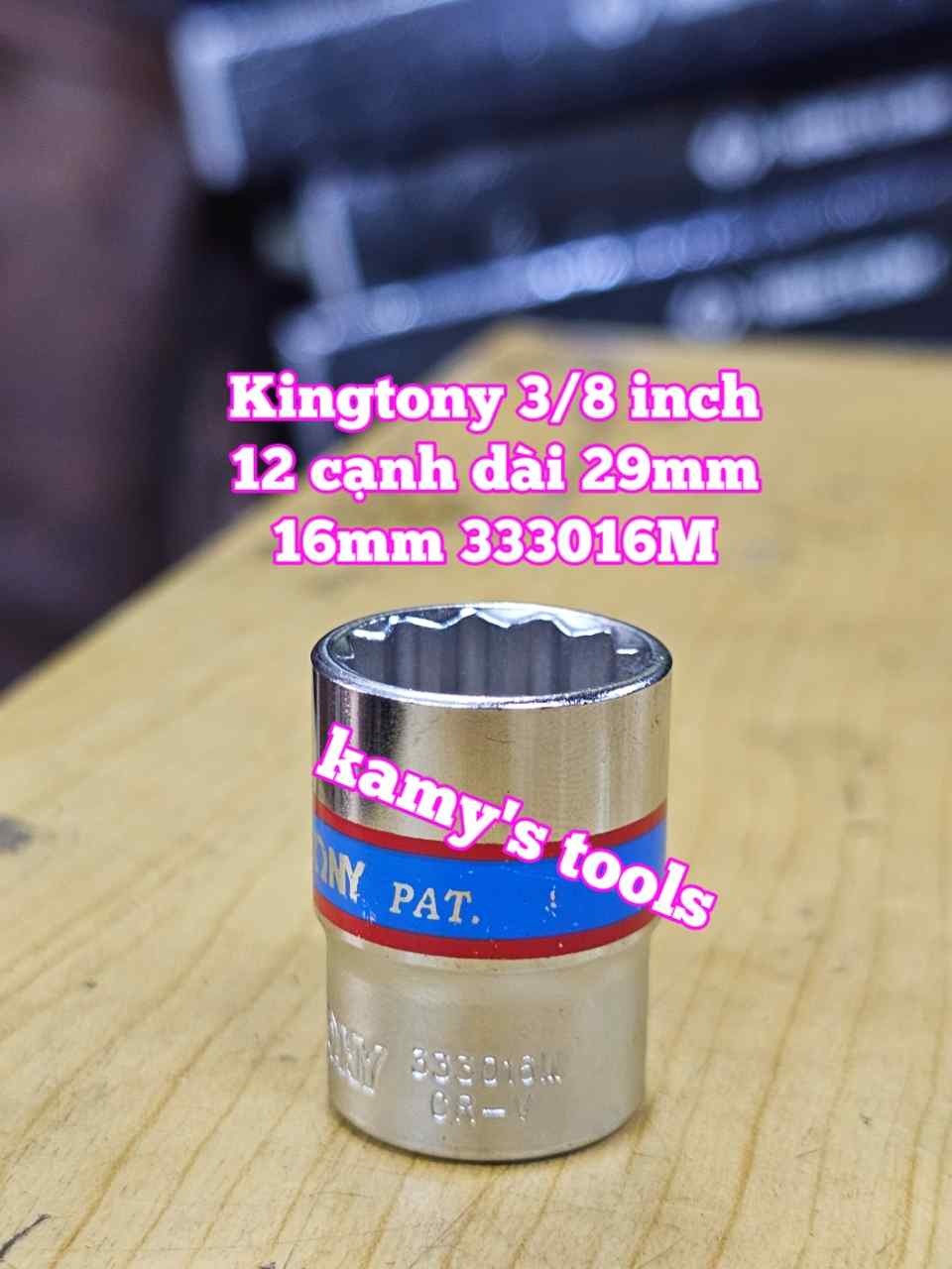 Đầu tuýp trắng 12 cạnh 3/8 inch dài 27mm Kingtony 16mm 17mm 18mm 19mm 20mm 333016M 333017M 333018M 333019M 333020M