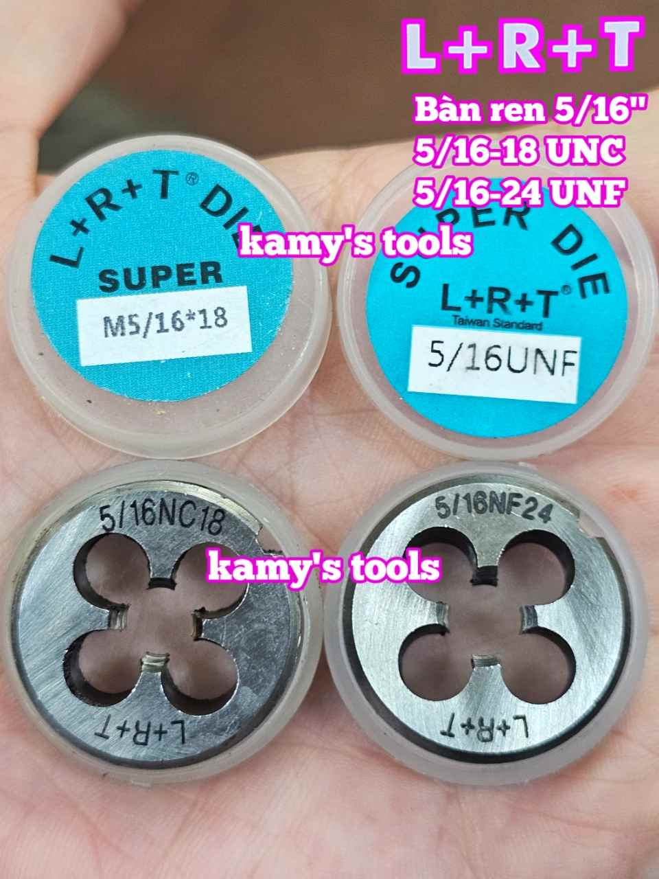 Bàn ren tạo ren ngoài 5/16 inch (7.94mm) bước ren thô và mịn 5/16-18 UNC 5/16-24 UNF L+R+T LRT-435618C LRT-435624F