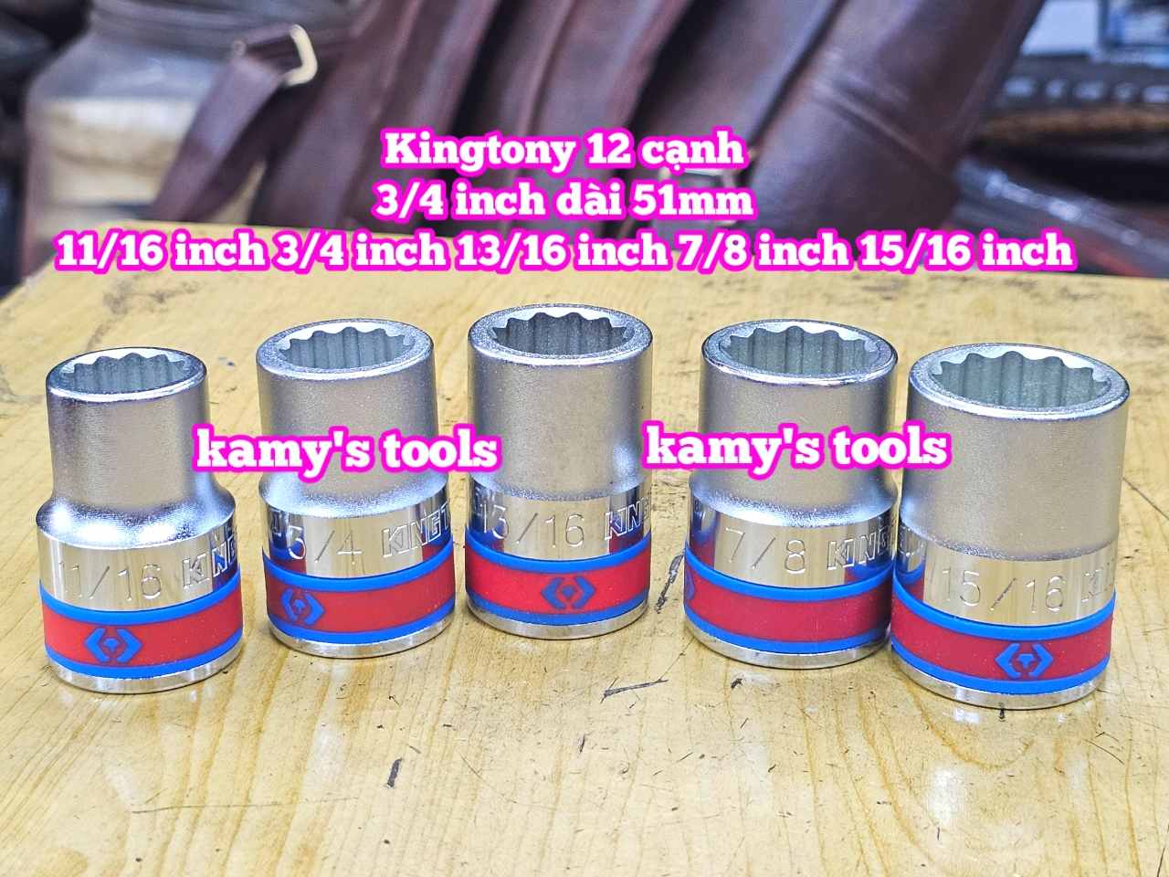 Đầu tuýp trắng 3/4 inch Kingtony 12 cạnh 11/16, 3/4, 13/16, 7/8, 15/16, inch 633022S 633024S 633026S 633028S 633030S