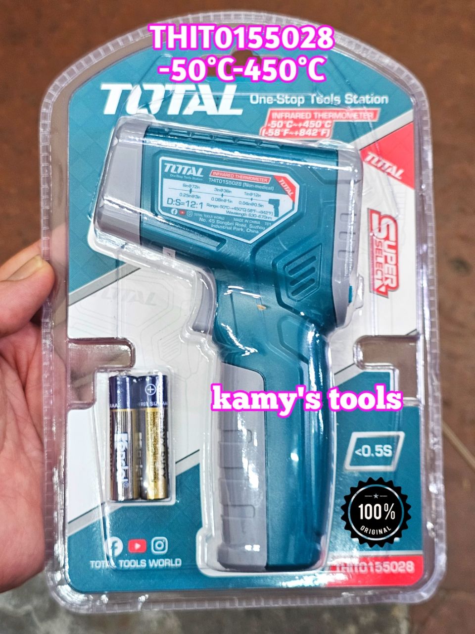 Máy đo nhiệt độ nhiệt kế hồng ngoại Total THIT0155028 -50°C-450°C, không sử dụng cho người trong y tế