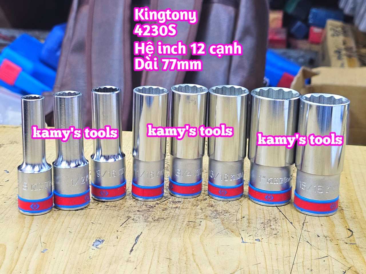 Đầu tuýp hệ inch trắng dài Kingtony 1/2 inch 77mm 3/8 1/2 9/16 11/16 3/4 13/16 15/16 1 inch 423012S 423016S 423018S 423022S 423026S 423030S 423030S 423032S