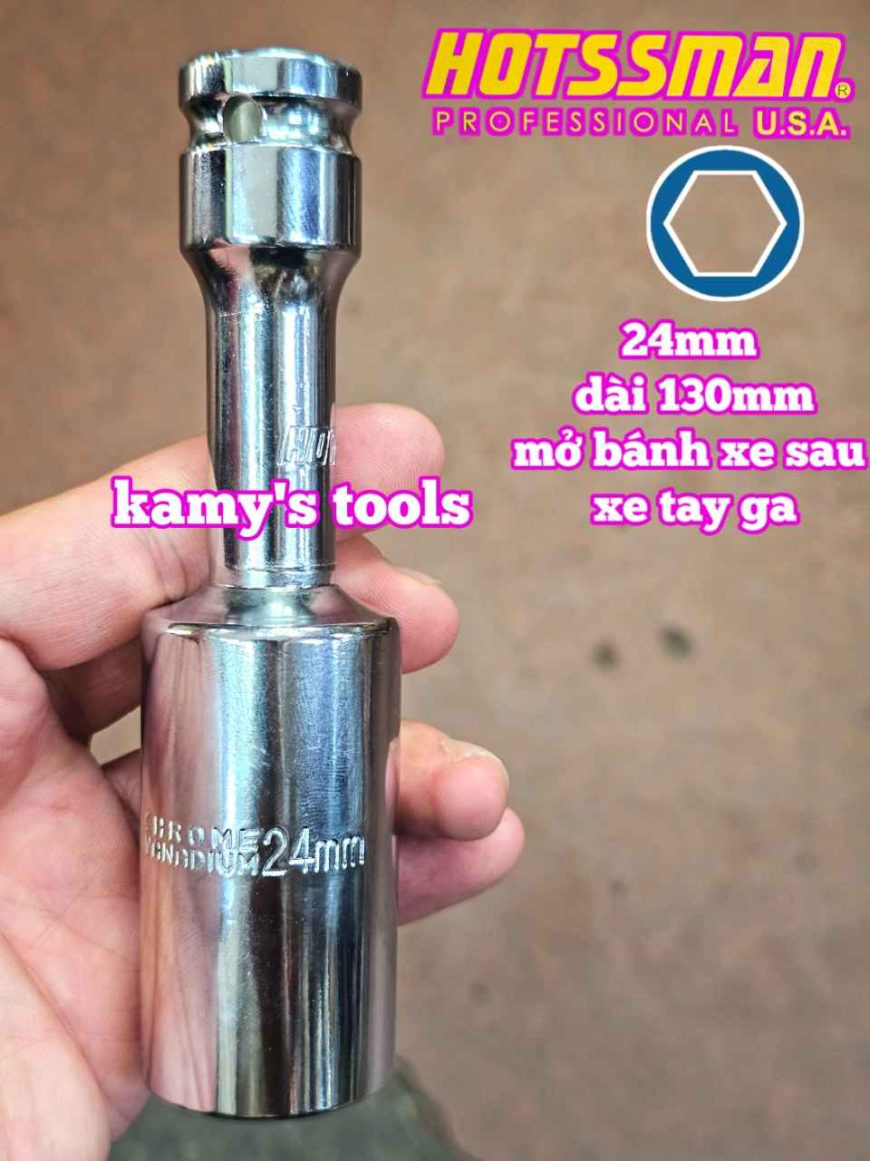 Tuýp tháo mở ốc bánh xe sau xe tay ga 24mm dài 130mm Hotssman HSM-221324