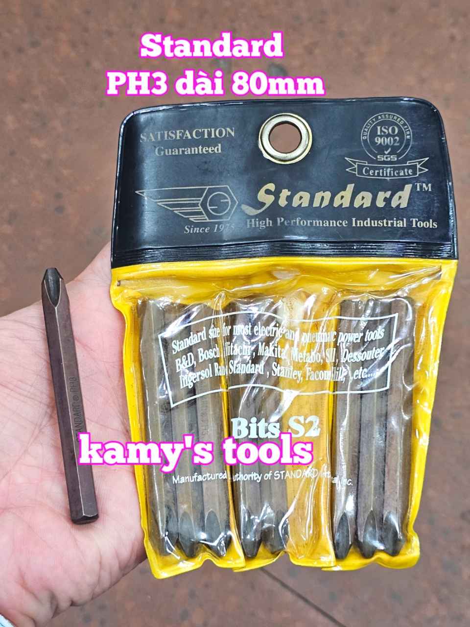 Mũi vít đóng bake 4 cạnh PH3 8mm 5/16 inch dài 80mm STANDARD STD-PH3-80