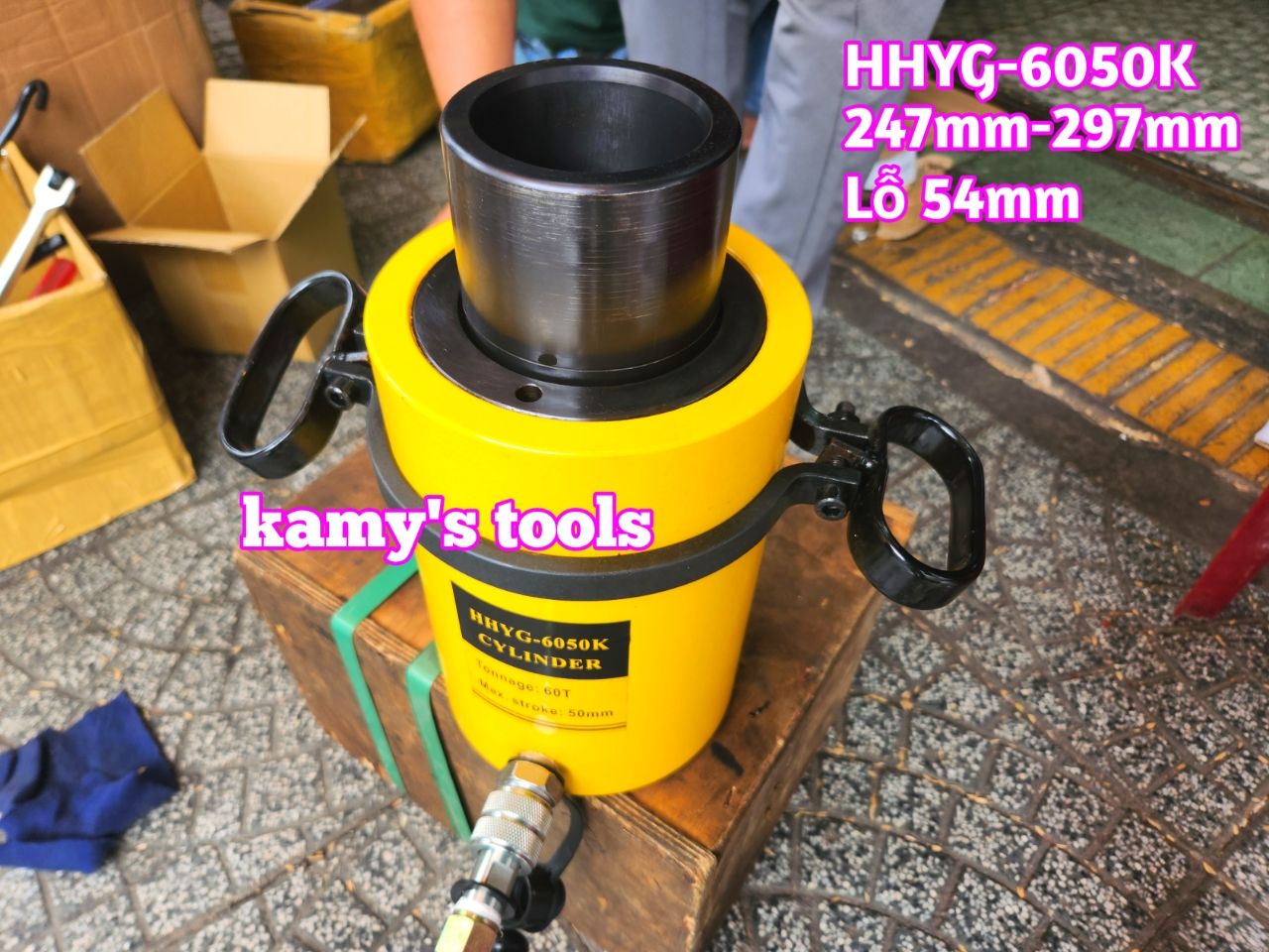 Kích thủy lực có lỗ 60 tấn HHYG-6050K TLP lỗ 54mm hành trình 247mm-297mm xác lớn nặng khoảng 30.2kg