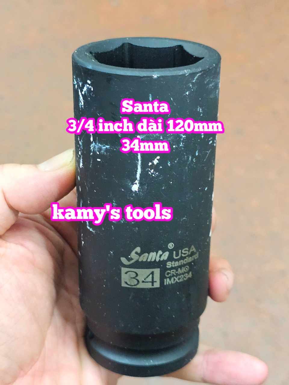 Đầu tuýp 3/4 inch đen dài 120mm lục giác Santa thép Cr-mo 34mm 36mm 38mm 41mm 46mm IMX234 IMX236 IMX238 IMX241 IMX246