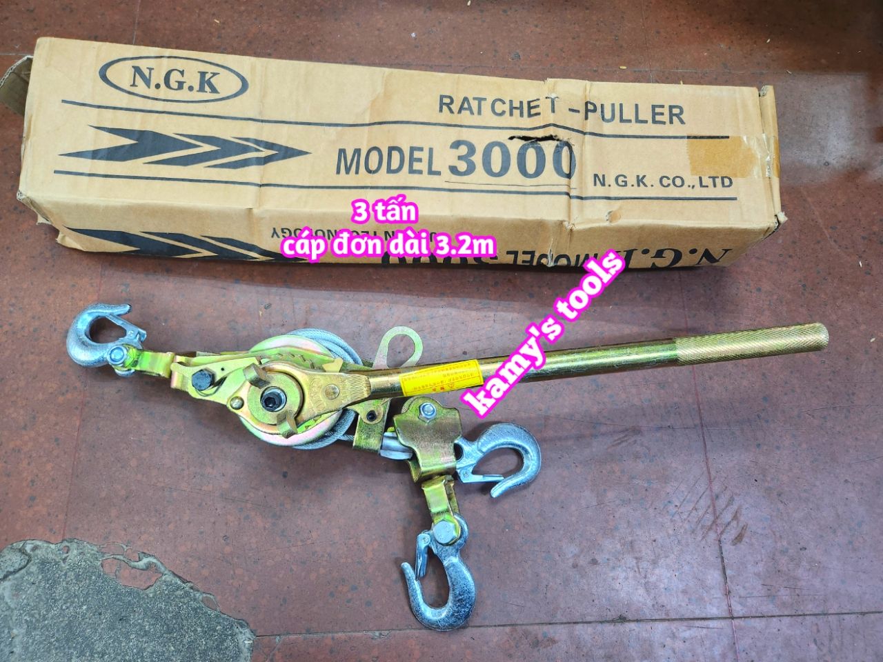 Kích căng cáp 3 tấn 3 móc cáp đơn dài 3.2m Pat Ngk