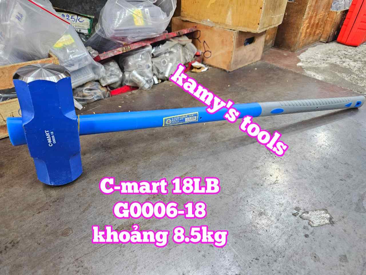 Búa tạ thép đầu lục giác cán cao su C-mart 18LB G0006-18 dài khoảng 900mm