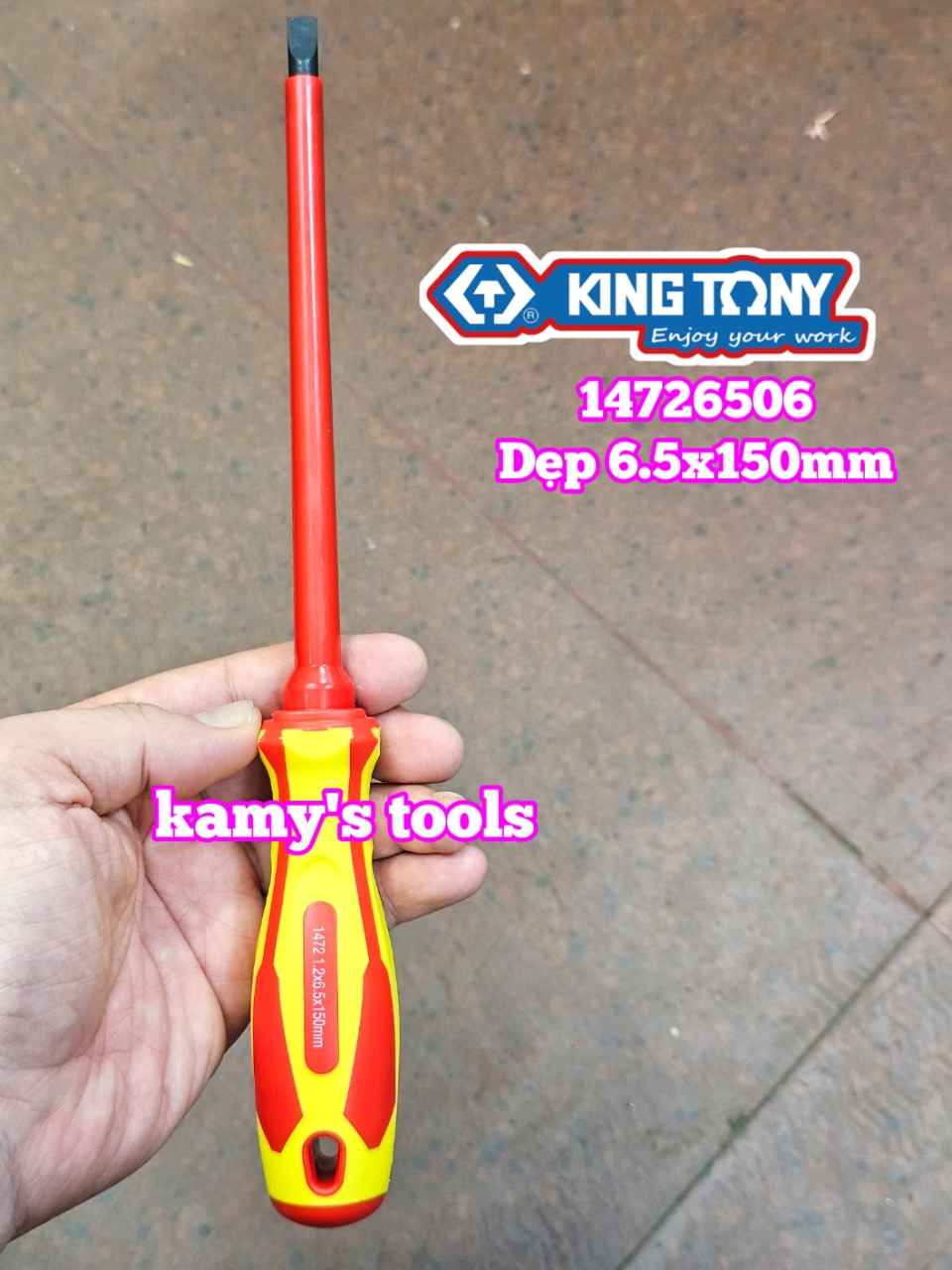 Tua vít cách điện VDE 1000V dẹp 6.5mm dài 150mm (6.5x150mm) Kingtony 14726506