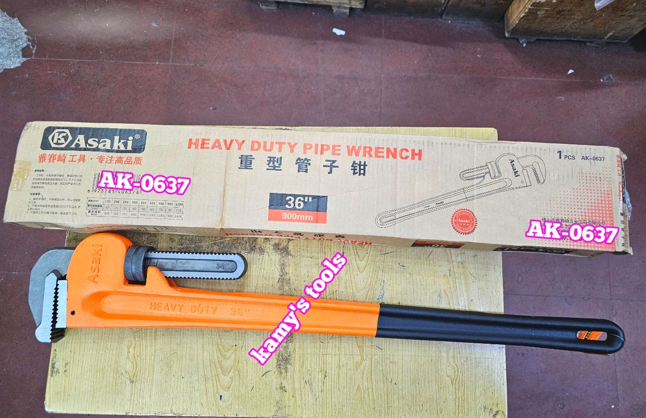 AK-0637 Mỏ lết răng cán bọc nhựa Asaki 36 inch 900mm kẹp ống tối đa 85mm
