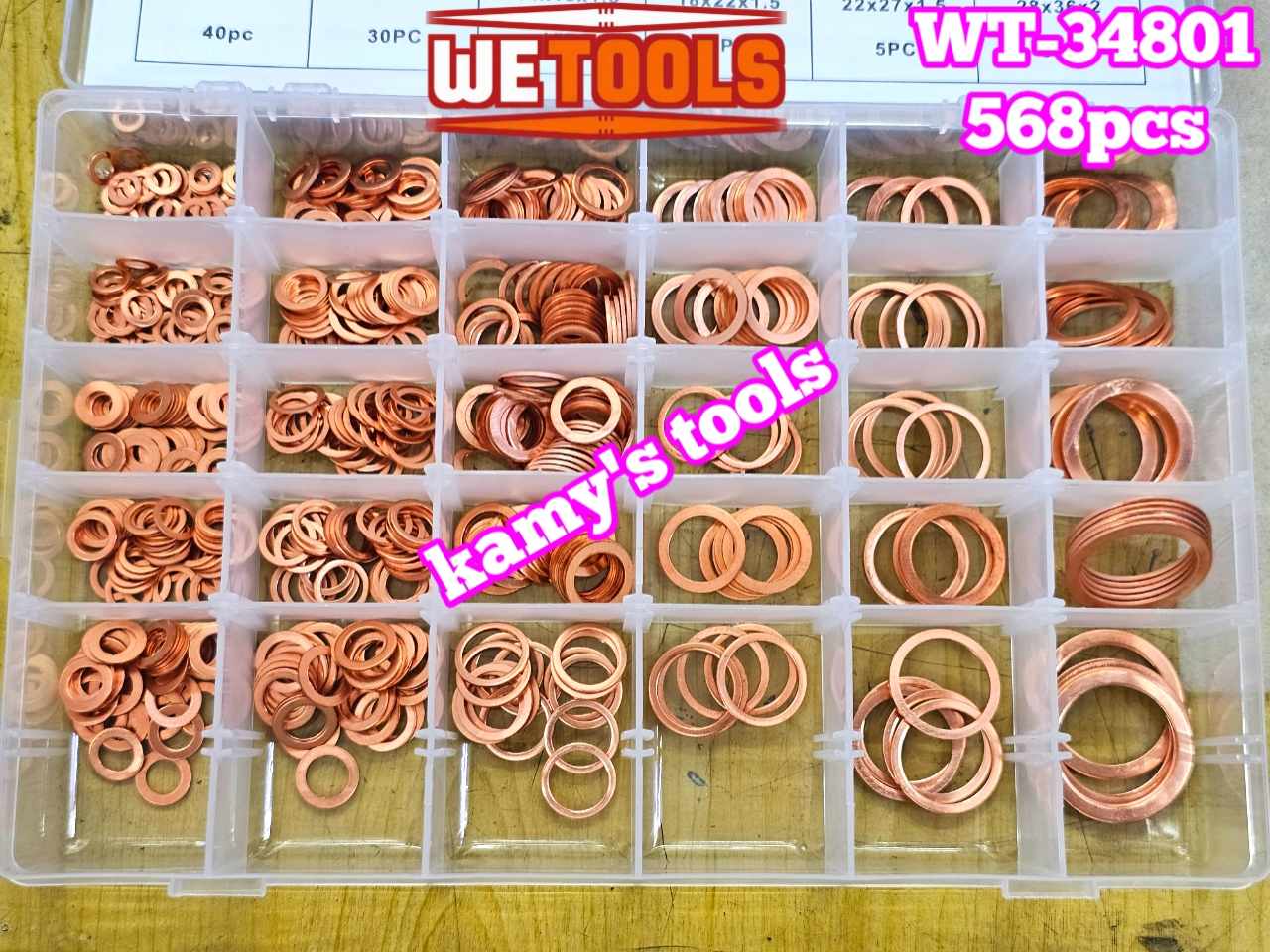 Hộp ron oring đồng gioăng đồng long đền thau 568 chi tiết 30 kích cỡ Wetools WT-34801 Impa code 813080