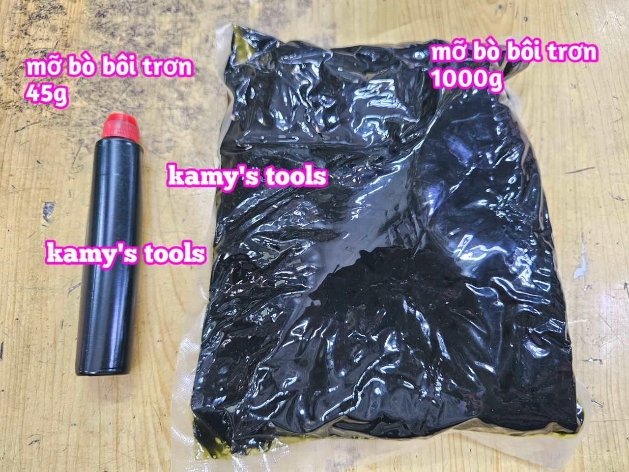 Tuýp mỡ bò bôi trơn 45g và bịch mỡ bò 1000g 1kg sử dụng trong ngành công nghiệp cơ khí máy móc kamytools