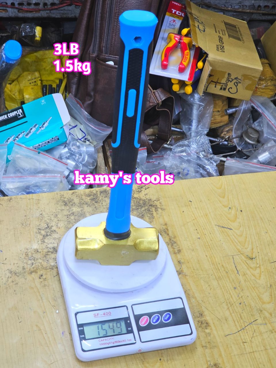 Búa đồng thau đầu lục giác 1.5kg 1500g 3LB cán nhựa dài 355mm kamytools BHCP-03