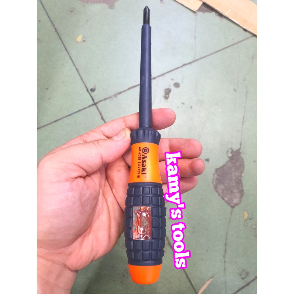 Tua vít bake dẹp kiêm bút thử điện Asaki AK-0988 AK-9089 6x125mm, tô vít