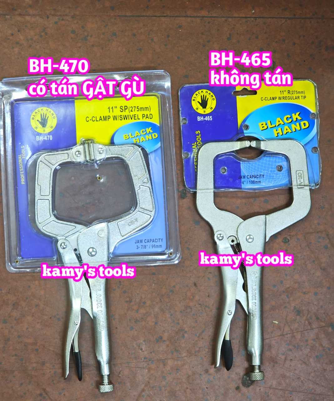 Kìm bấm chết miệng chữ C gật gù Black Hand BH-470 và BH-465 dài 11 inch 275mm mở miệng 96mm