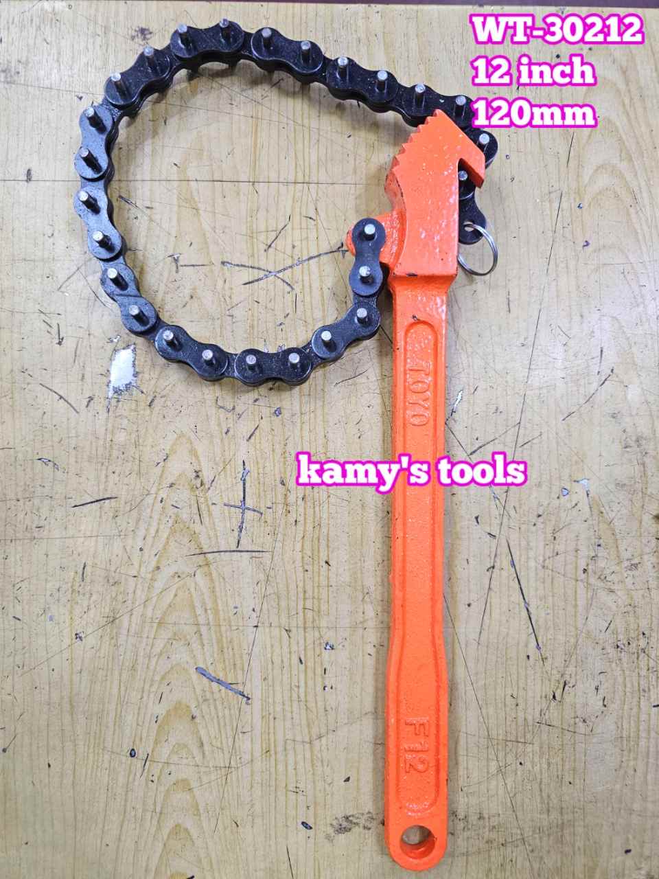 Cờ lê xích mở lọc dầu nhớt cảo dây xích cán dài 12 inch Wetools WT-30212 đường kính 120mm