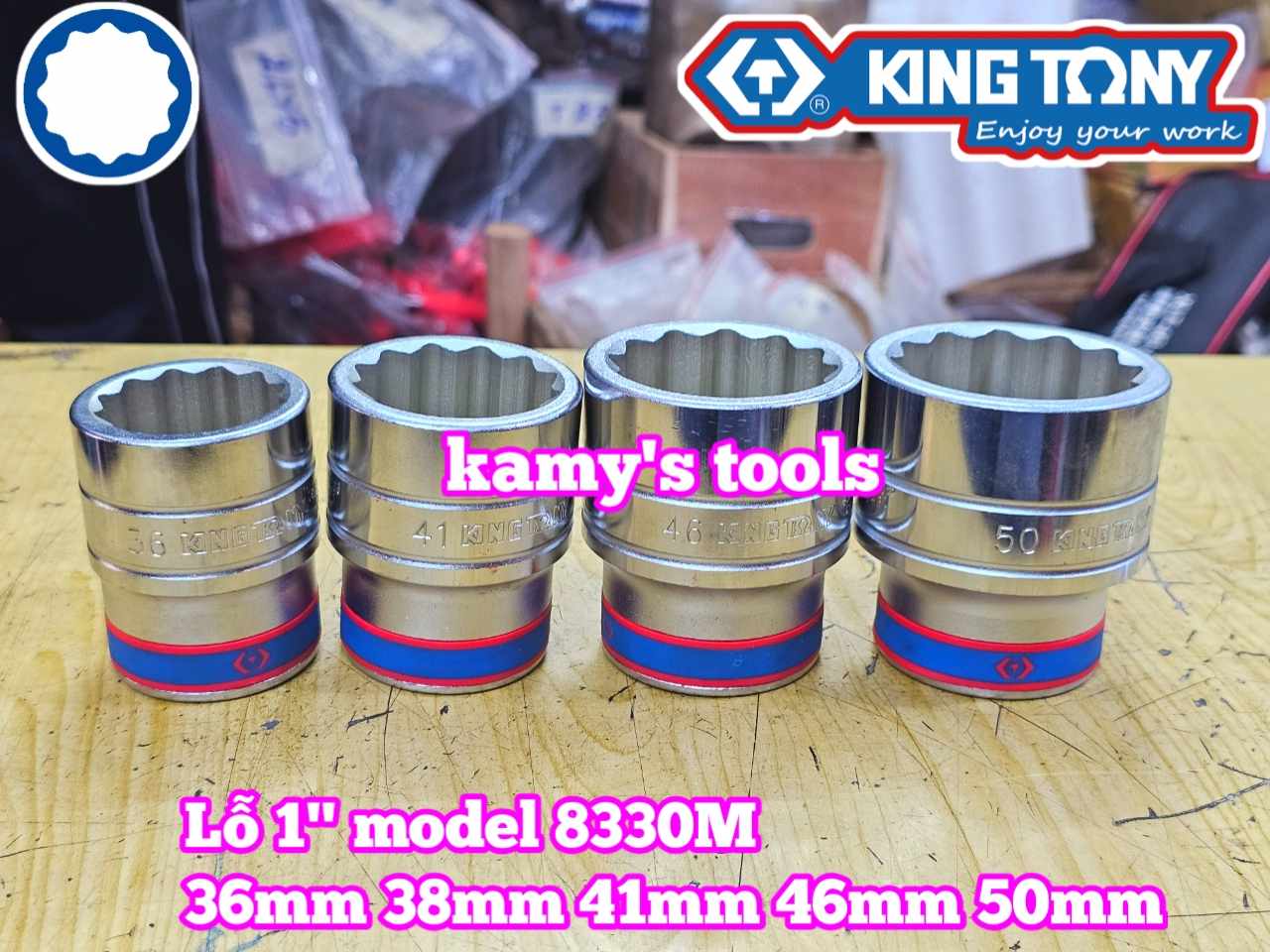 Đầu tuýp 1 inch trắng 36mm 38mm 41mm 46mm Kingtony 833036M 833038M 833041M 833046M 833050M