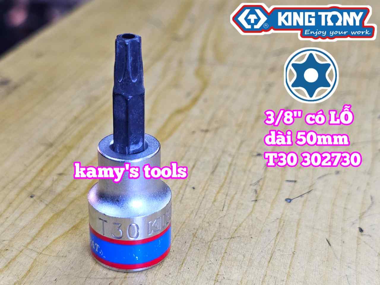 Tuýp lú đầu lục giác bông sao hoa thị 3/8 inch Kingtony có lỗ T30 T40 302730 302740