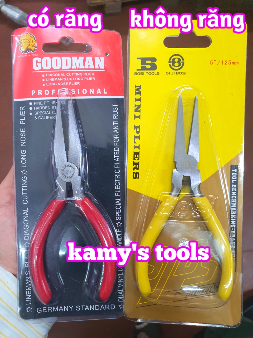 Kìm mũi dẹp bằng có răng và không răng có lò xo 125mm, kìm mỏ bằng