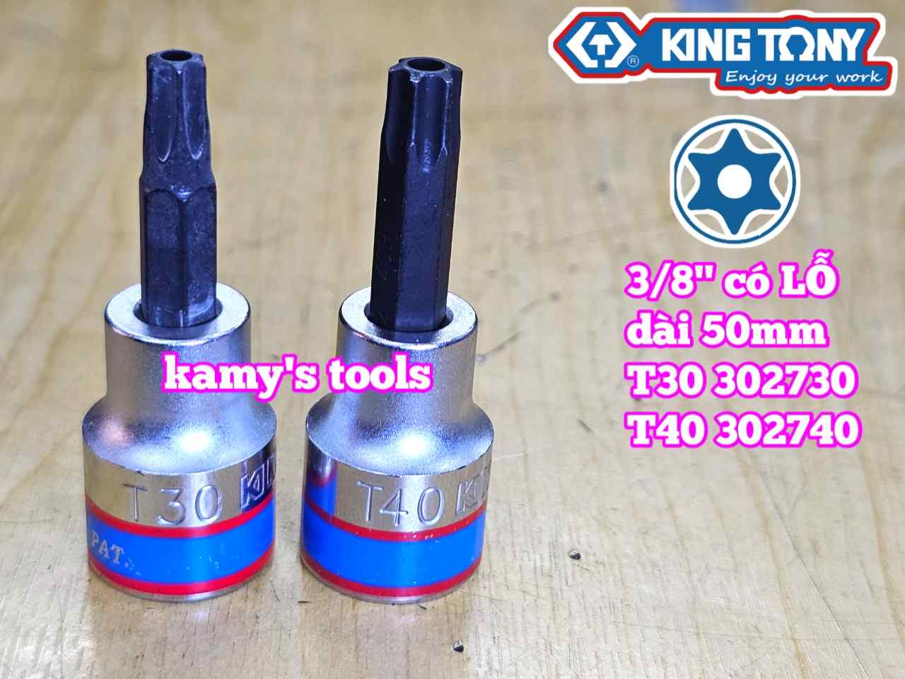 Tuýp lú đầu lục giác bông sao hoa thị 3/8 inch Kingtony có lỗ T30 T40 302730 302740