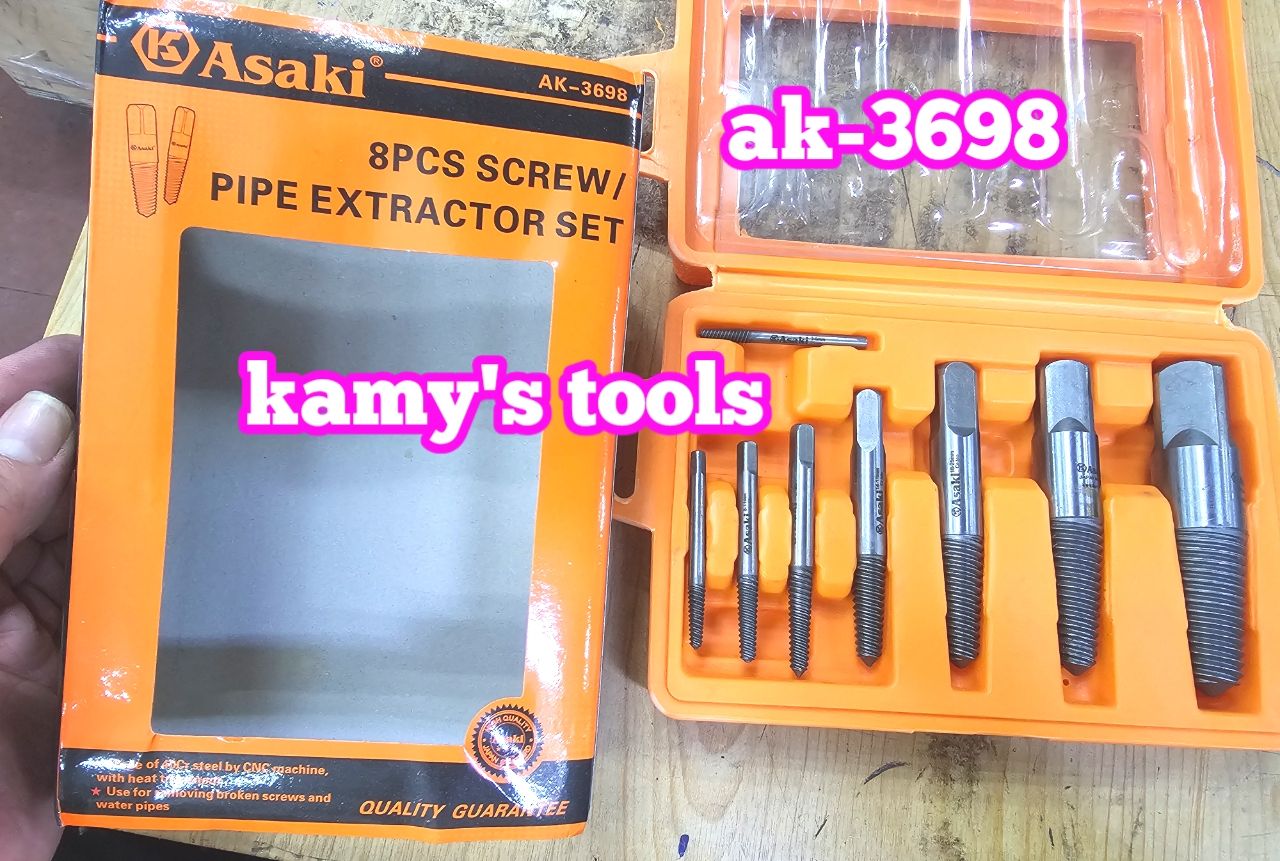 Bộ 8 mũi ren taro chuyên lấy đầu ống nước bulong ốc vít gãy Asaki AK-3698