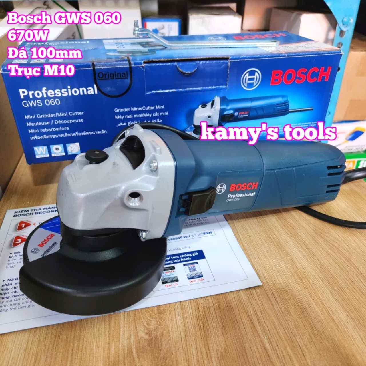 Máy mài góc Bosch GWS 060 đá 100mm trục M10 công suất 670W
