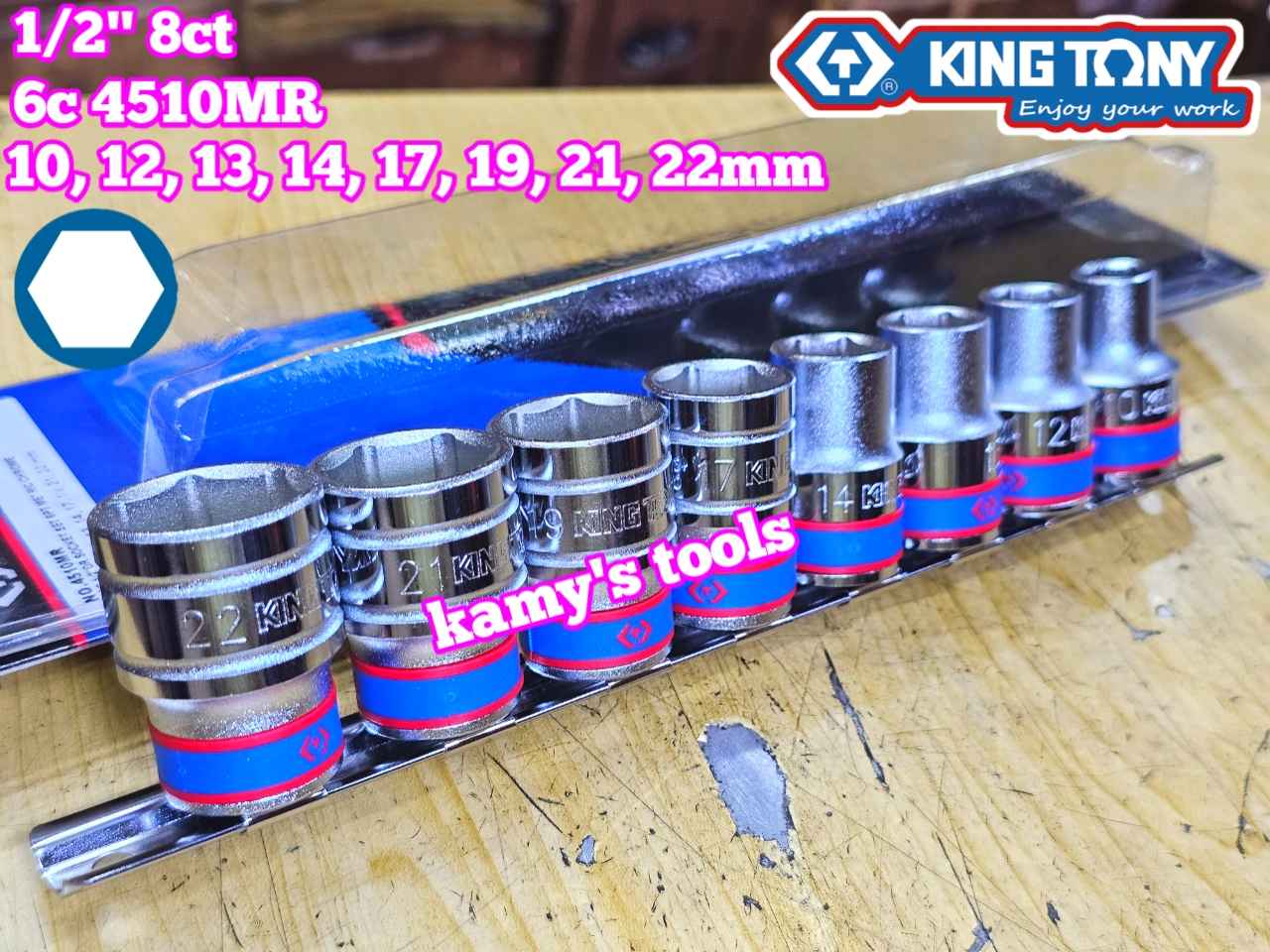 Bộ tuýp khẩu 1/2 inch Kingtony 8 chi tiết 10-22mm 6 cạnh 4510MR 12 cạnh 4010MR