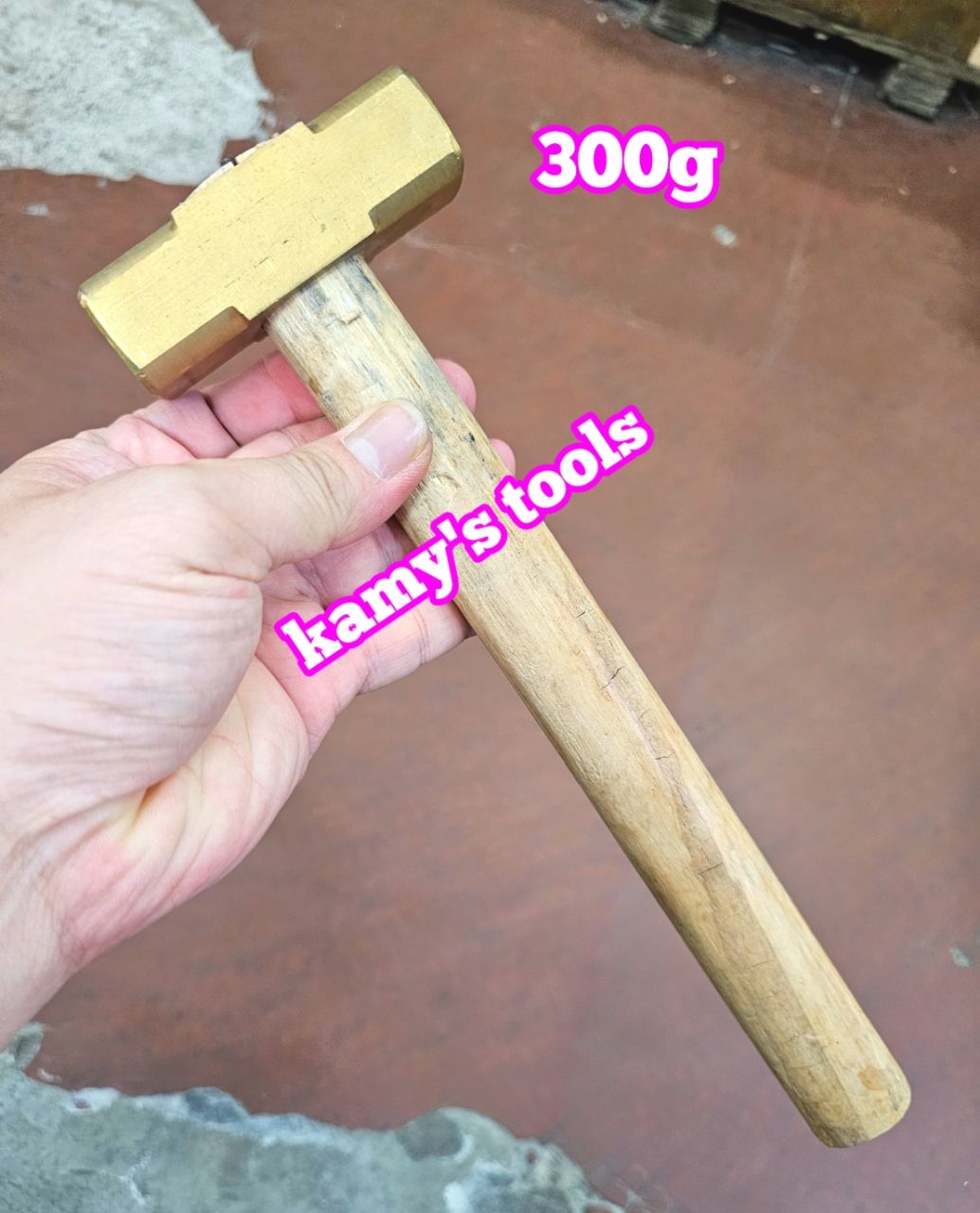 300g 0.3kg Búa đồng thau đầu vuông cán gỗ kamytools